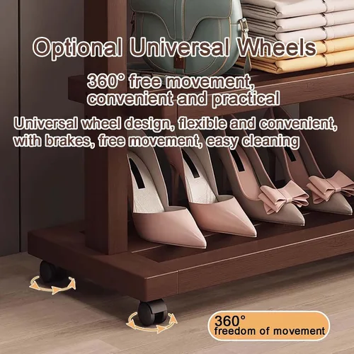 Miniatura 6 de Perchero de bambú para dormitorio, perchero resistente para colgar ropa, estantes organizadores de almacenamiento de ropa de zapatos, 63 pulgadas