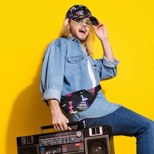 Miniatura 5 de Sotiff Trajes retro de 2 piezas de los años 80 y 90 para mujeres y hombres, riñonera y sombrero de los años 80, disfraces de los años 90, cintura