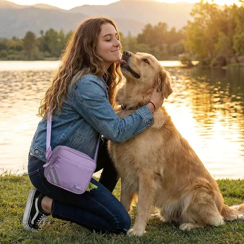 Miniatura 8 de PetAmi Bolsa de paseo para perros, bolsa cruzada para entrenamiento de mascotas, correr con dispensador de bolsas de excrementos, cinturón ajustable