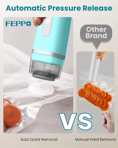 Miniatura 3 de Máquina selladora al vacío FEPPO para alimentos con tanque de agua visible, máquina selladora al vacío compacta portátil con 30 bolsas reutilizables