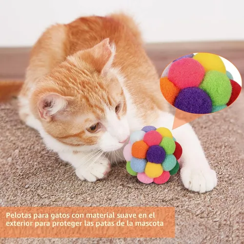 Miniatura 6 de Retro Shaw Pelotas de juguete para gatos, 6 bolas de hilo de lana para gatos con campanas en el interior, juguetes interactivos para gatos