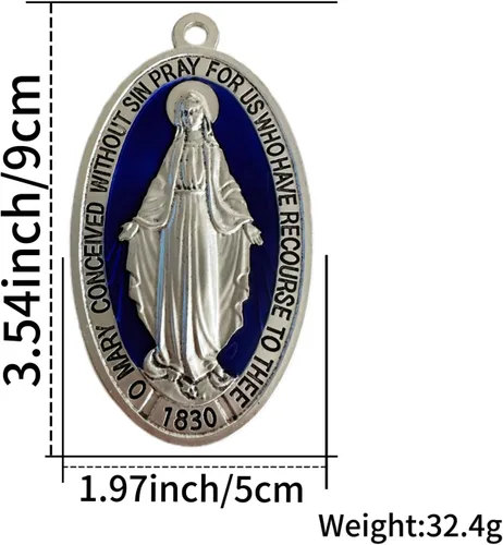 Miniatura 6 de Bovemee Medallas Milagrosas extra grandes de 3.5 pulgadas chapadas en plata, Colgante Dorado Medalla de la Virgen Milagrosa Amuleto Regalos Católicos