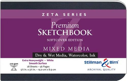 Cuaderno de bocetos de pasta suave Stillman & Birn Serie Zeta, 14 cm x 8.9 cm, 270 g/m² (extra pesado), papel blanco, superficie lisa
