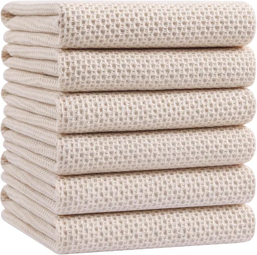 Miniatura 330 de Homaxy Paños de cocina de 100% algodón con tejido de gofre, ultra suaves, absorbentes, de secado rápido, 12 x 12 pulgadas, paquete de 6, amarillo