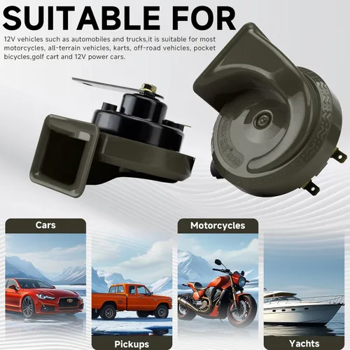 Miniatura 2 de FARBIN Bocinas de Coche 12V Fuertes de Doble Tono Bocina de Caracol Automática Kit de Bocina Eléctrica con Arnés de Relé e Interruptor para Camión