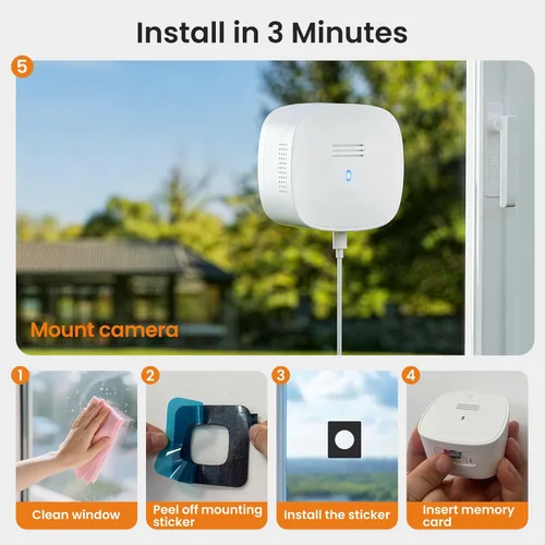 Miniatura 2 de Cámara de Ventana 3MP 2K, SpectraVivid Cámaras de Ventana con Visión Nocturna a Color AI para Seguridad del Hogar, WiFi 2.4G y 5G, Sirena