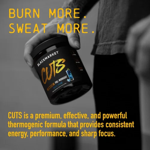 Miniatura 6 de BLACKMARKET CUTS - Mezcla de bebida energética en polvo saborizada para hombres y mujeres, ideal para definición muscular, termogénica, sin