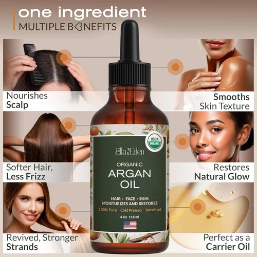 Miniatura 3 de Ella & Eden Aceite de argán orgánico de Marruecos, 100% puro, prensado en frío, certificado por la USDA, aceite de argán marroquí sin refinar