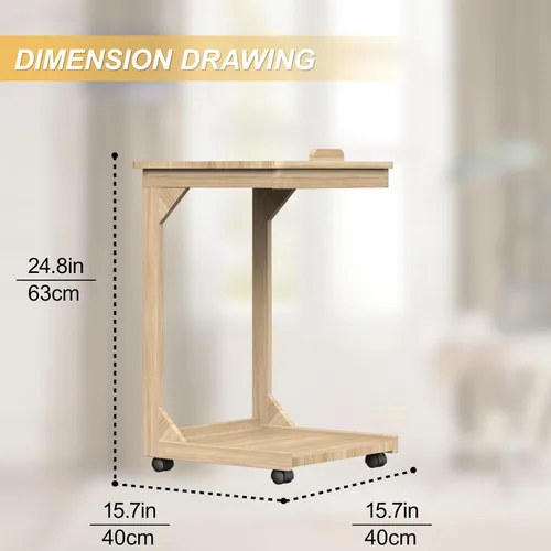 Miniatura 3 de Mesa de sofá en forma de C, mesa auxiliar con ruedas giratorias de 360°, escritorio inclinable ajustable de 40° para sofá, laptop, café, mesa C
