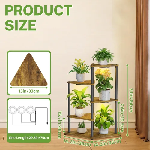 Miniatura 2 de iDavosic.ly Soporte alto para plantas con luces de cultivo para macetas grandes y resistentes, estante de flores de esquina interior de 4 niveles