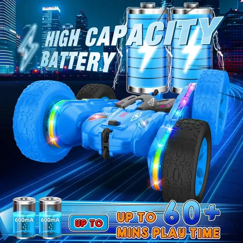 Miniatura 4 de Jimdella - Auto a control remoto con tira de luz lateral y faros, doble cara giratoria de 360 °, acrobacias todo terreno de 2.4 Ghz para edades de 4