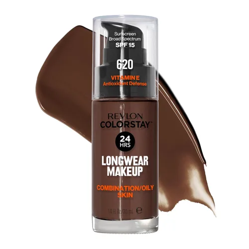 Miniatura 17 de Base líquida de Revlon ColorStay Maquillaje facial para piel mixta y grasa, SPF 15, cobertura media-completa con acabado mate, beige solar (392), 1