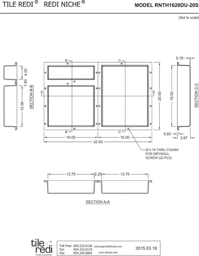 Miniatura 7 de Redi Niche - Estante de ducha empotrado triple nicho negro, tres estantes interiores, 32 pulgadas de ancho x 20 pulgadas de alto x 4 pulgadas