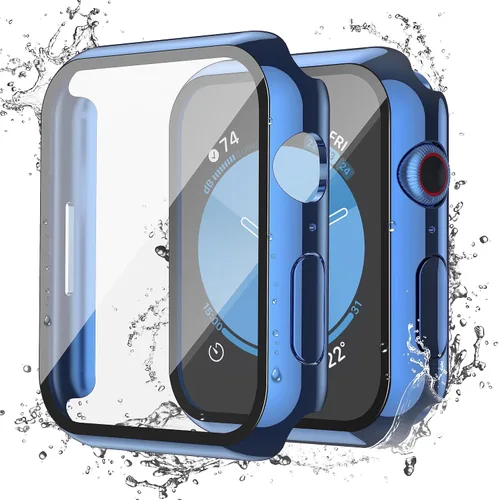 Miniatura 38 de Misxi Paquete de 2 fundas impermeables con botón diseñadas para Apple Watch Series 3 Series 2 de 38mm, funda rígida de policarbonato anticaídas
