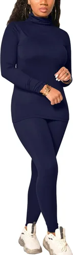 Miniatura 8 de Mokoru Conjunto deportivo de 2 piezas para mujer, camiseta de manga larga con cuello alto, pantalones de entrenamiento