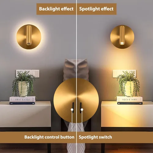 Miniatura 2 de ZEROUNO Lámpara de lectura de montaje en pared para dormitorio, lámpara de pared nocturna retroiluminada, aplique cableado con interruptor