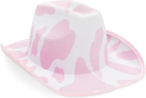 Zodaca Sombreros de vaquero para mujeres y hombres, talla única, sombrero de vaquera con estampado de vaca rosa, espuma EVA suave y terciopelo,