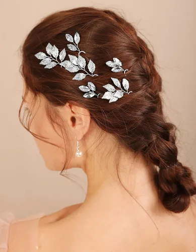 Xerling Horquillas de hojas plateadas para peinados de boda, accesorios para el cabello para novias, pieza de pelo de novia vintage para mujeres,