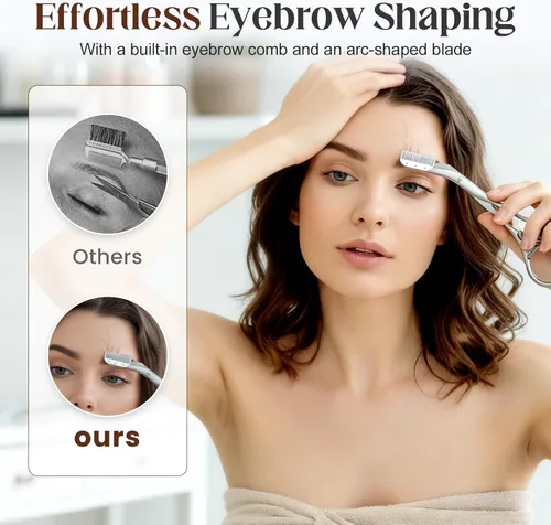 Miniatura 3 de Tijera recortadora de cejas con peine, tijeras de cejas para mujeres, cortador de cejas de precisión de acero inoxidable, herramienta de maquillaje