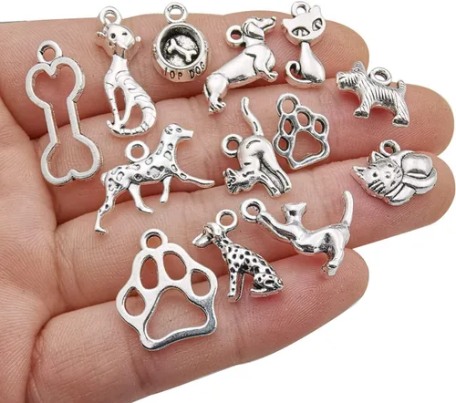 Miniatura 3 de Suministros de manualidades de 3.53 oz (80 unidades) de plata antigua, animales, gatos, perros, mascotas, colgantes para manualidades, accesorios