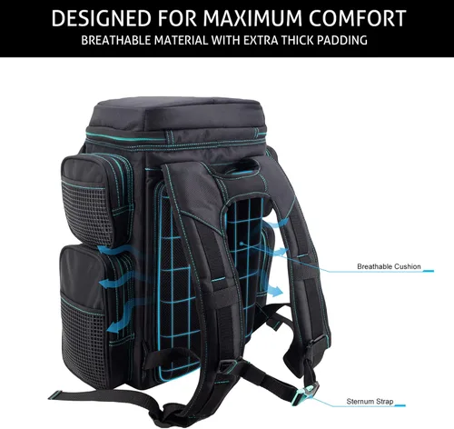 Miniatura 5 de Mochila para aparejos de pesca Evolution Drift Series, mochila de camping con 6 bandejas para aparejos de pesca, resistente Verde mar
