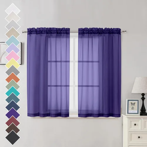 Miniatura 248 de OVZME - Cortinas traslúcidas blancas de 45 pulgadas de largo, 2 paneles, cortinas de gasa con bolsillo para barra para ventanas pequeñas, cada una
