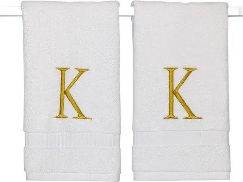 Miniatura 249 de Toalla de mano con inicial beige para baño, toalla bordada decorativa de calidad de hotel de lujo con monograma para tocador, spa, certificado
