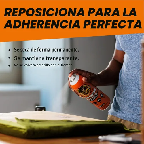 Miniatura 6 de Gorilla Adhesivo en aerosol resistente, pegamento transparente, 14 onzas (paquete de 1), multiusos con boquilla cómoda para interiores o exteriores
