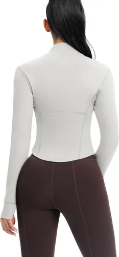 Miniatura 77 de AVGO Chaquetas de entrenamiento recortadas para mujer, con cremallera, ajustadas, atléticas, con agujeros para el pulgar