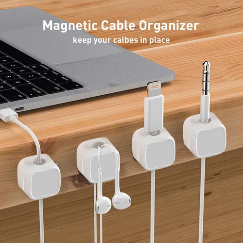 Miniatura 3 de Paquete de 12 clips para cables, organizador de cables, soporte de cable para mesita de noche, organizador de cables magnético, soporte de cable