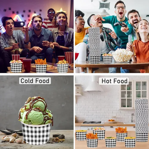 Miniatura 4 de gisgfim 50 tazas de helado, cuencos de aperitivos a cuadros a cuadros, 9 onzas, color blanco y negro, a cuadros, picnic, barbacoa, campamento
