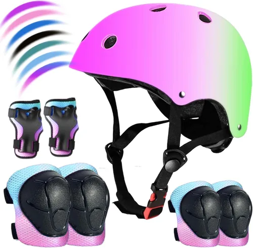 Miniatura 11 de Juego de casco de bicicleta ajustable para niños, chicos, chicas y adolescentes de 3 a 8 años de edad, incluye protectores de codo, rodilla