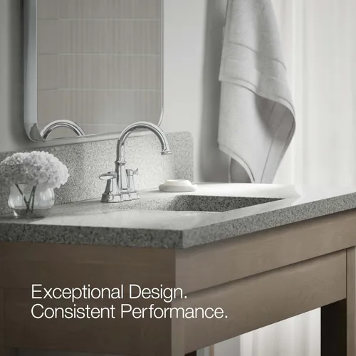 Miniatura 3 de KOHLER 27378-4N-CP Bellera - Juego central de grifo de baño de 4 pulgadas con drenaje emergente, grifo de lavabo de baño de 2 asas, 0.5 gpm, cromo