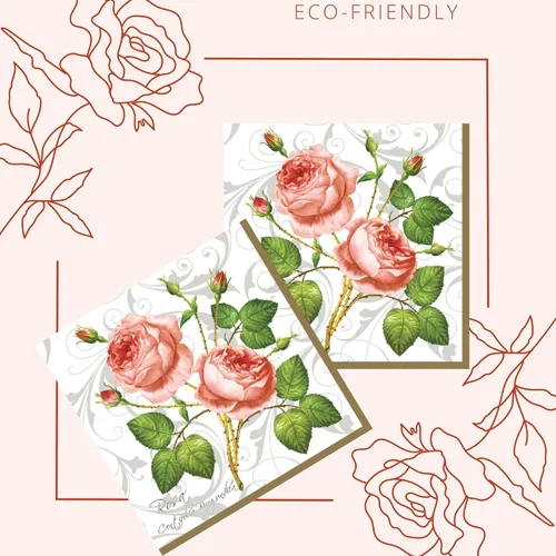Miniatura 2 de Servilletas de papel de 20 unidades de 13 x 13 pulgadas, 3 capas, estampado de rosas de bebé, para arte, cena y fiesta, servilletas desechables