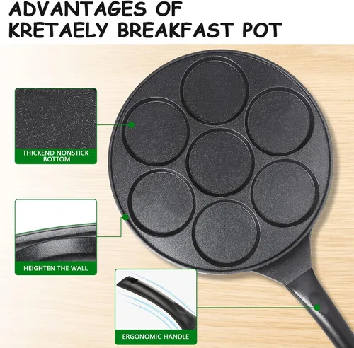 Miniatura 5 de Sartén antiadherente para hotcakes con diseño de parrilla de 7 moldes, mini fabricante de hotcakes con revestimiento libre de PFOA - Negro