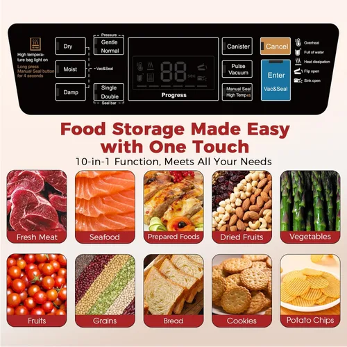 Miniatura 3 de Vacuum Sealer Machine, Upgraded 230W 95KPa 10-in-1 Food Sealer with Double Heat Seal for Dry Moist Food, Easy-Lock Handle, Hose, Built-in Cutter and