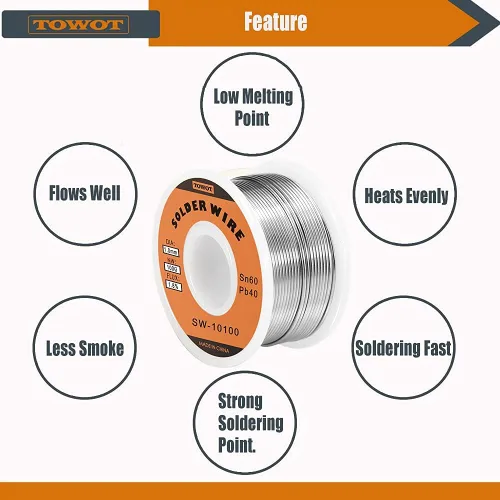 Miniatura 5 de TOWOT Alambre de soldadura de núcleo de colofonia de plomo de estaño para soldadura eléctrica, contenido 1.8% flujo de soldadura Sn60-Pd40