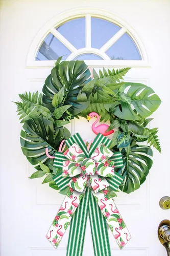 Miniatura 4 de Estivaux 2 rollos de cintas tropicales de verano para manualidades, fiesta hawaiana Luau con borde con alambre, arpillera verde con hojas