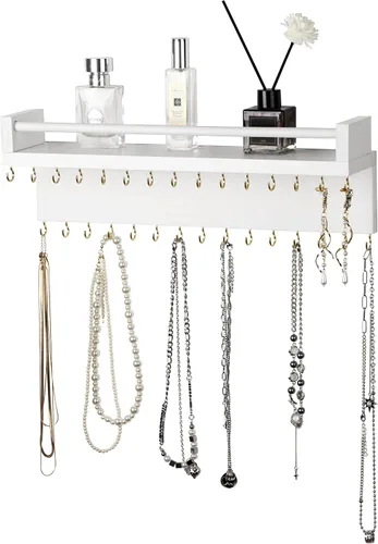 Zhithink Organizador de joyas colgante para collares, ganchos de joyería con 30 ganchos, organizador de joyas montado en la pared para collares,