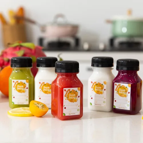 Miniatura 5 de TOMNK 45 botellas de jugo con tapas, recipientes de plástico de 4 onzas con tapas, botellas vacías reutilizables de jengibre transparente
