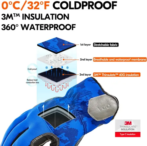 Miniatura 2 de Vgo... Winter Work Gloves for Men,Cold Weather Waterproof Gloves,Freezer Use,Cow Leather,Touchscreen(CA9790FW)