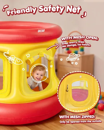 Miniatura 7 de Trampolín inflable todo en 1 para niños pequeños de 1 a 3 años, con bomba de aire manual, PVC antideslizante de textura gruesa, red de seguridad