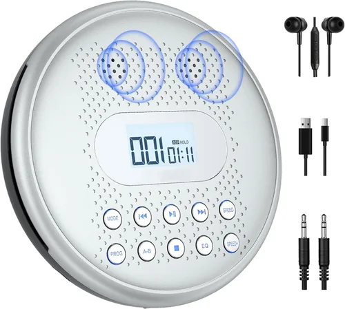 Miniatura 9 de ARAFUNA Reproductor de CD portátil con altavoces estéreo duales, reproductor de CD recargable para automóvil con protección antisaltos, auriculares