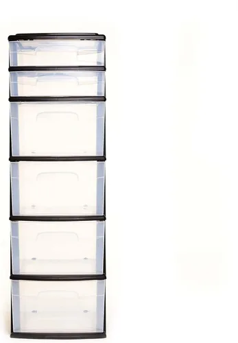 Miniatura 8 de HOMZ Torre de cajones, carrito organizador de almacenamiento de plástico transparente de 6 niveles, marco negro, cajones organizadores resistentes
