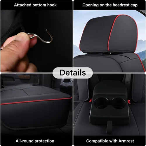 Miniatura 4 de Coverado Fundas de asiento para Chevy Silverado, fundas de asiento de piel sintética para Chevy Silverado GMC Sierra 2007-2025 1500, 2015-2025 Rojo