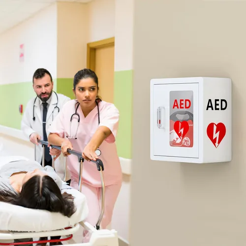 Miniatura 2 de NLShan Soporte de pared AED para gabinete: caja de almacenamiento de acero para desfibrilador con ventana transparente de PVC y asa
