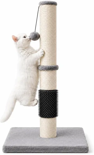 MeowHomm Poste rascador para gatos de 32 pulgadas con cepillo para gatos, cuerda de sisal, poste rascador alto para gatos con bola colgante suave