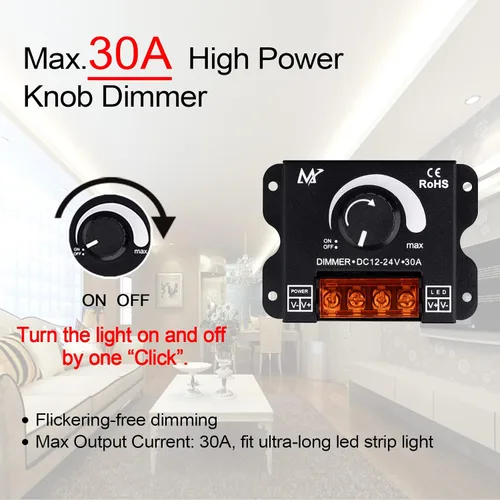 Miniatura 3 de Tira de luz LED DC12V-24V 30A PWM regulador de atenuación para perilla de atenuación ajustar brillo interruptor de encendido/apagado, tira LED de un