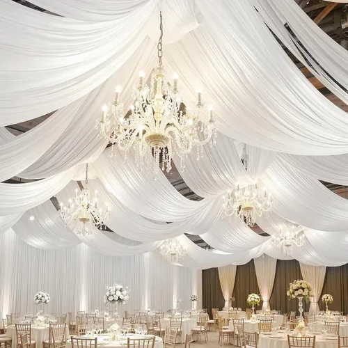 Miniatura 18 de 2 paneles de cortinas de techo beige de 5 x 30 pies para fiestas de boda – 30 pies extra largas de poliéster grueso sin arrugas, decoración