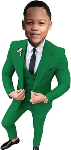 Miniatura 5 de Traje de 3 piezas con solapa de muesca, traje de fiesta para niños de un solo pecho, traje de fiesta de flores para niños, blazer y pantalones